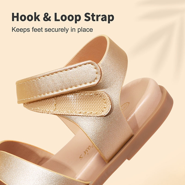 Girls Ankle Strap Strappy Flat Sandals - GOLD PU - 3